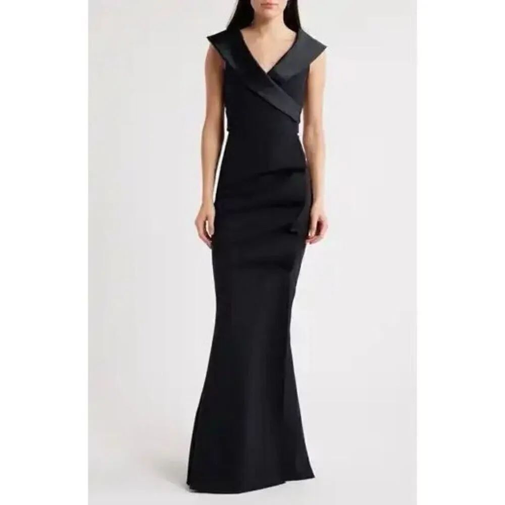 Chiara Boni La Petite Robe Women's Black Fiynorc Gathered V-Neck Gown Sz 8 NWOT